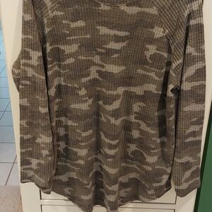 Waffle Knit Long Sleeve Tee - Camouflage Green